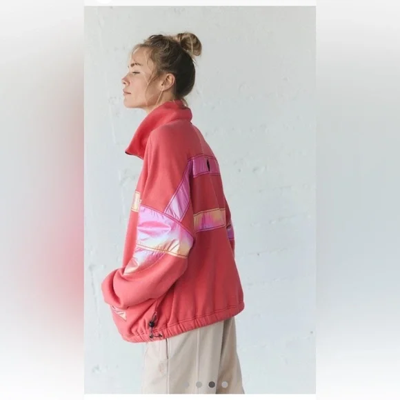 Free People Movement Away We Go Half Zip Pullover Iridescent Striping Hibiscus - Picture 3 of 6